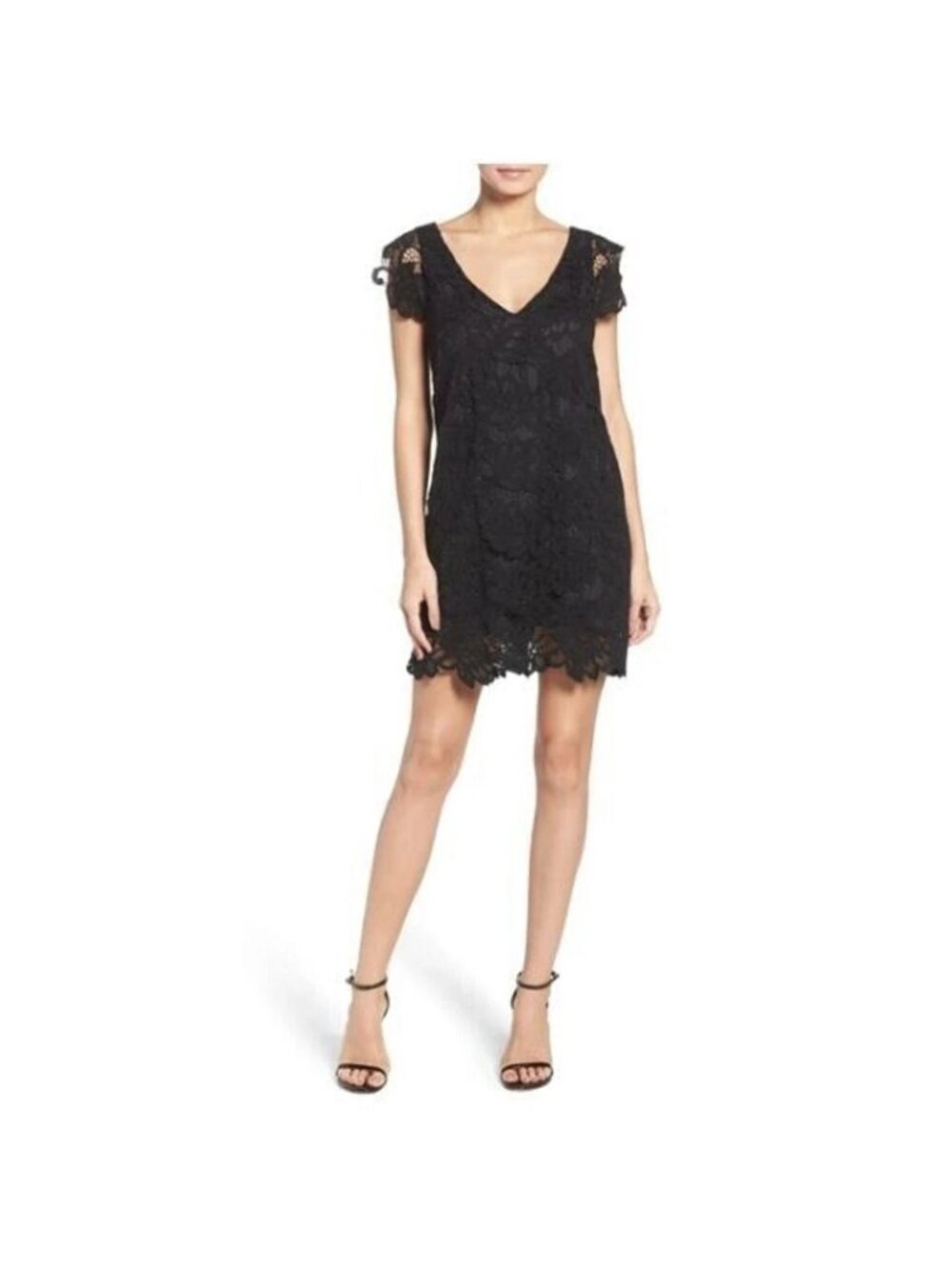 BB Dakota Women's Jacqueline Lace V-Neck Shift Dress Black X Small NEW $88